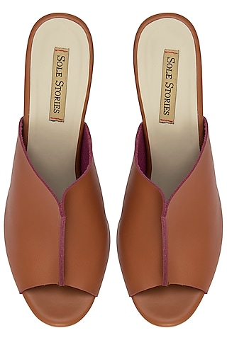 Tan and Purple Mule Block Heels by Sole Stories