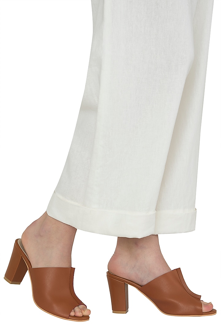 Tan and purple mule block heels available only at Pernia's Pop Up Shop.