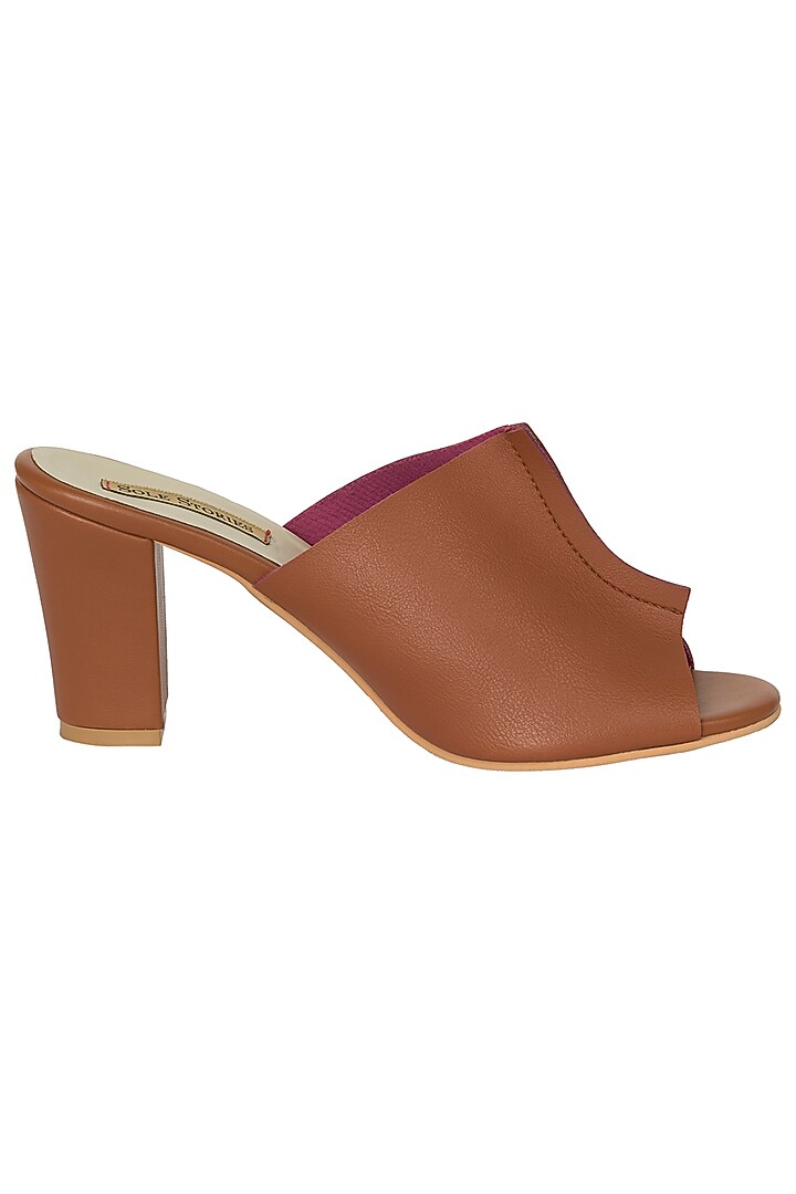 Tan and purple mule block heels available only at Pernia's Pop Up Shop.