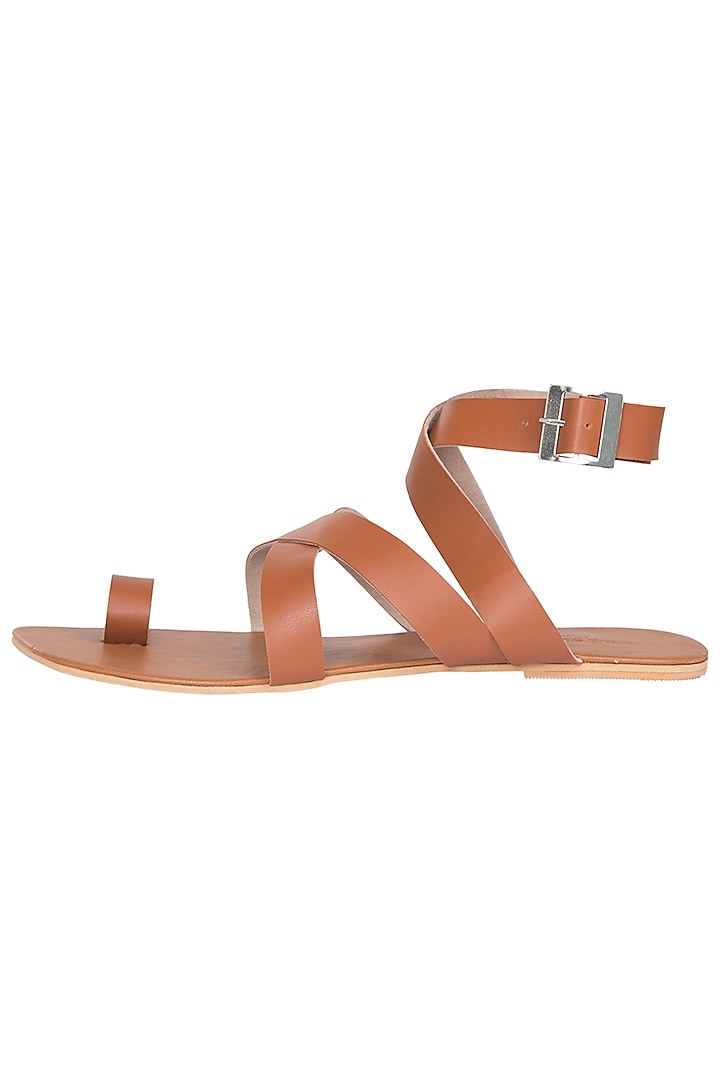 Tan Criss Cross Ankle Sandals by Sole Stories