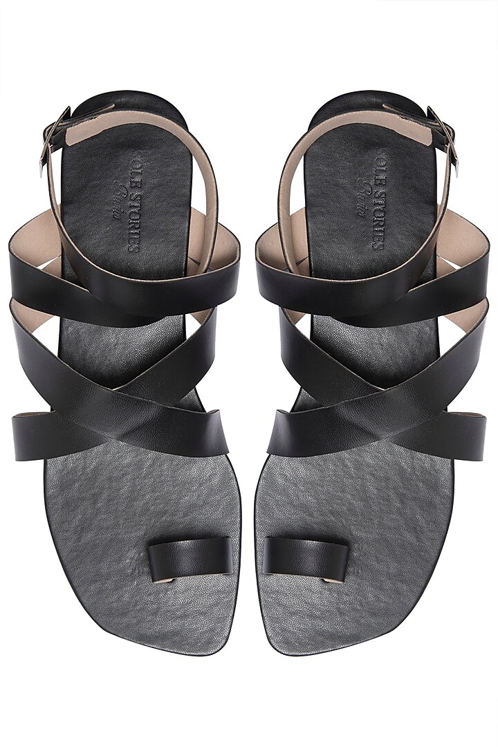 Black criss cross ankle sandals available only at Pernia's Pop Up Shop.