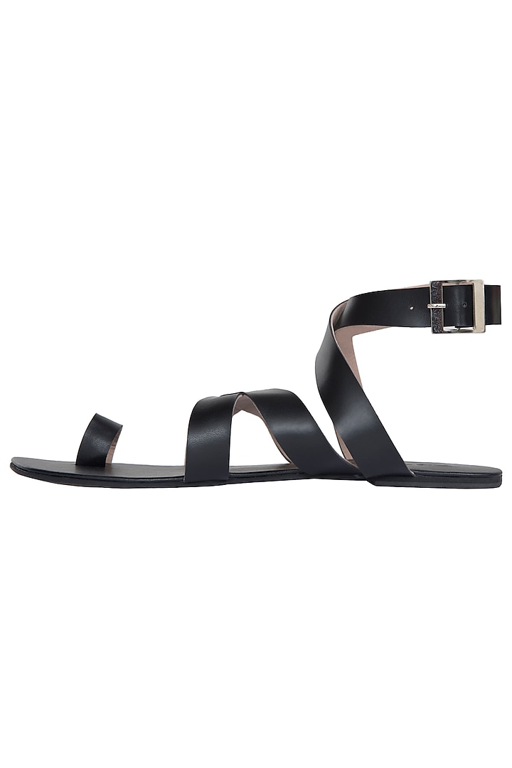 Black Criss Cross Ankle Sandals by Sole Stories