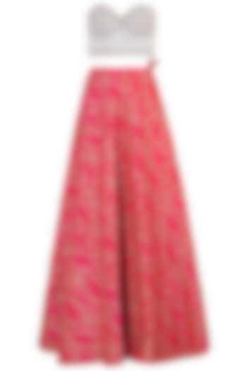 Grey Embellished Bustier with Hot Pink Lehenga Skirt Set by Soshai