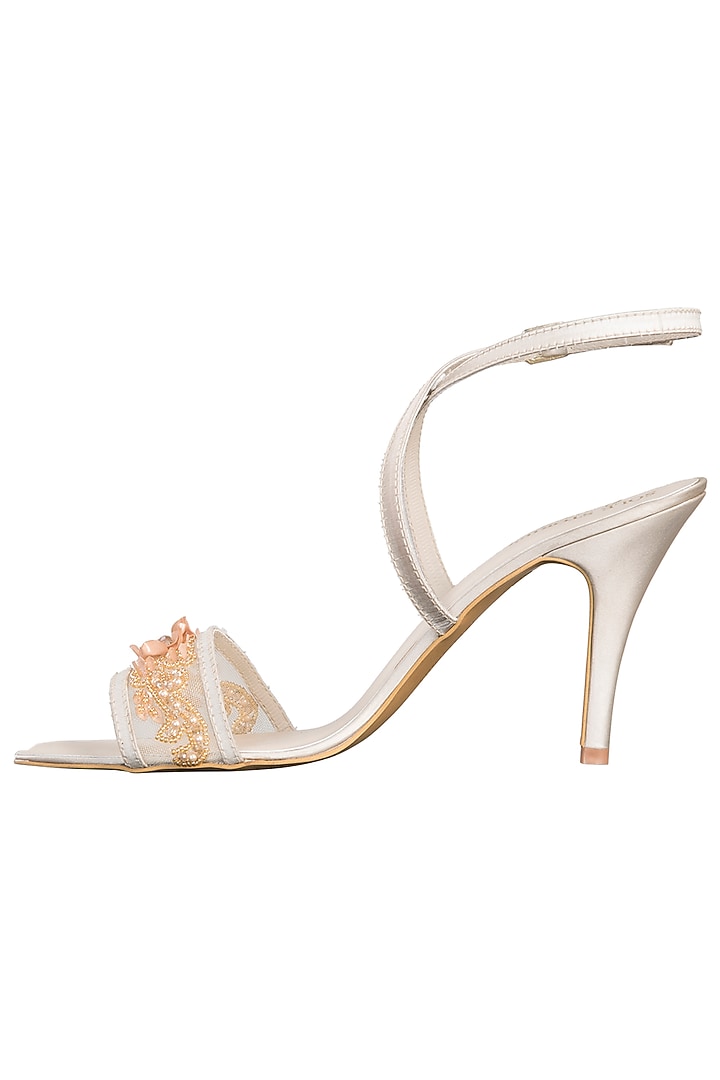 Champagne embroidered sandals available only at Pernia's Pop Up Shop.