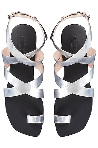 Silver criss cross metallic flats by SOLE STORIES