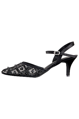 Black embroidered vintage heels by SOLE STORIES