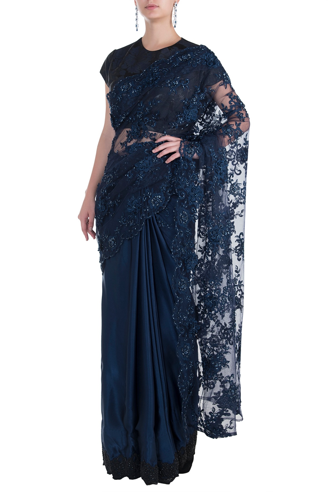 Navy Blue And Rani Pure Kanjivaram Silk Zari Work Half Saree