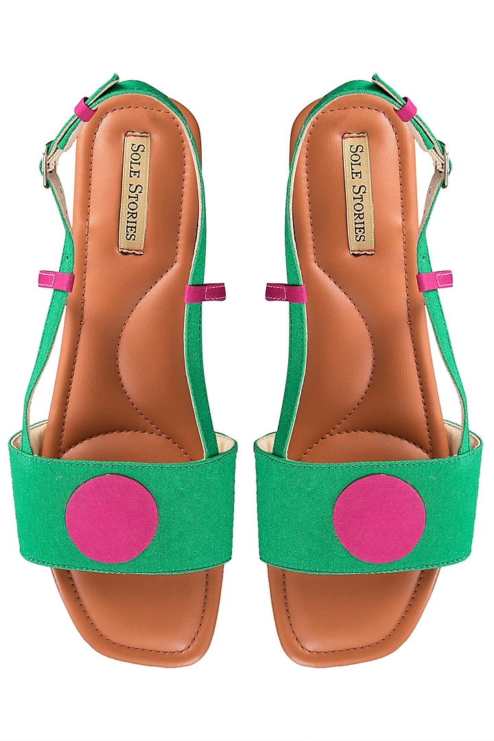 Green and pink backstrap flats by SOLE STORIES