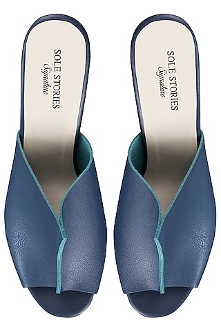 Blue with sea green two toned mules by SOLE STORIES