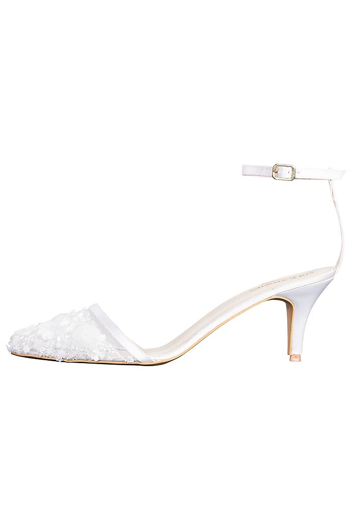 White embroidered heels by SOLE STORIES