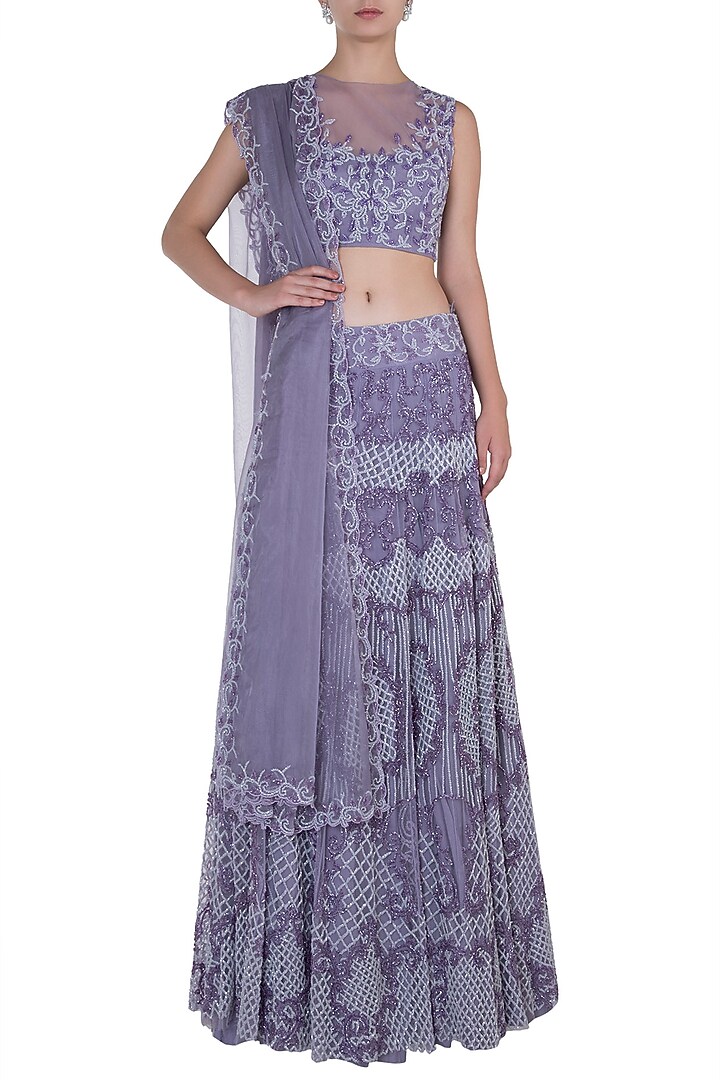 Lilac embroidered lehenga set available only at Pernia's Pop Up Shop.