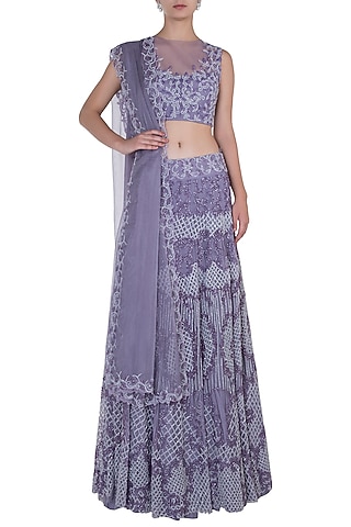 Lilac Embroidered Lehenga Set by Soshai