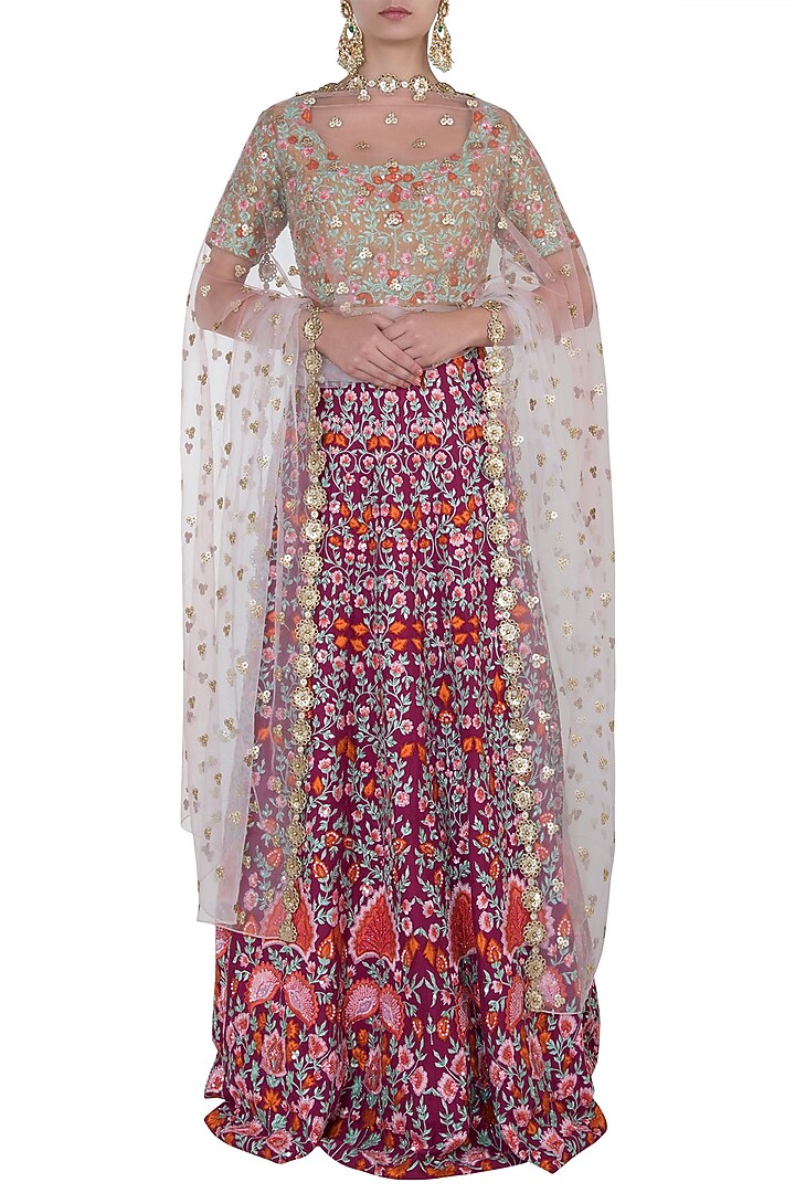 Magenta embroidered lehenga set available only at Pernia's Pop Up Shop.