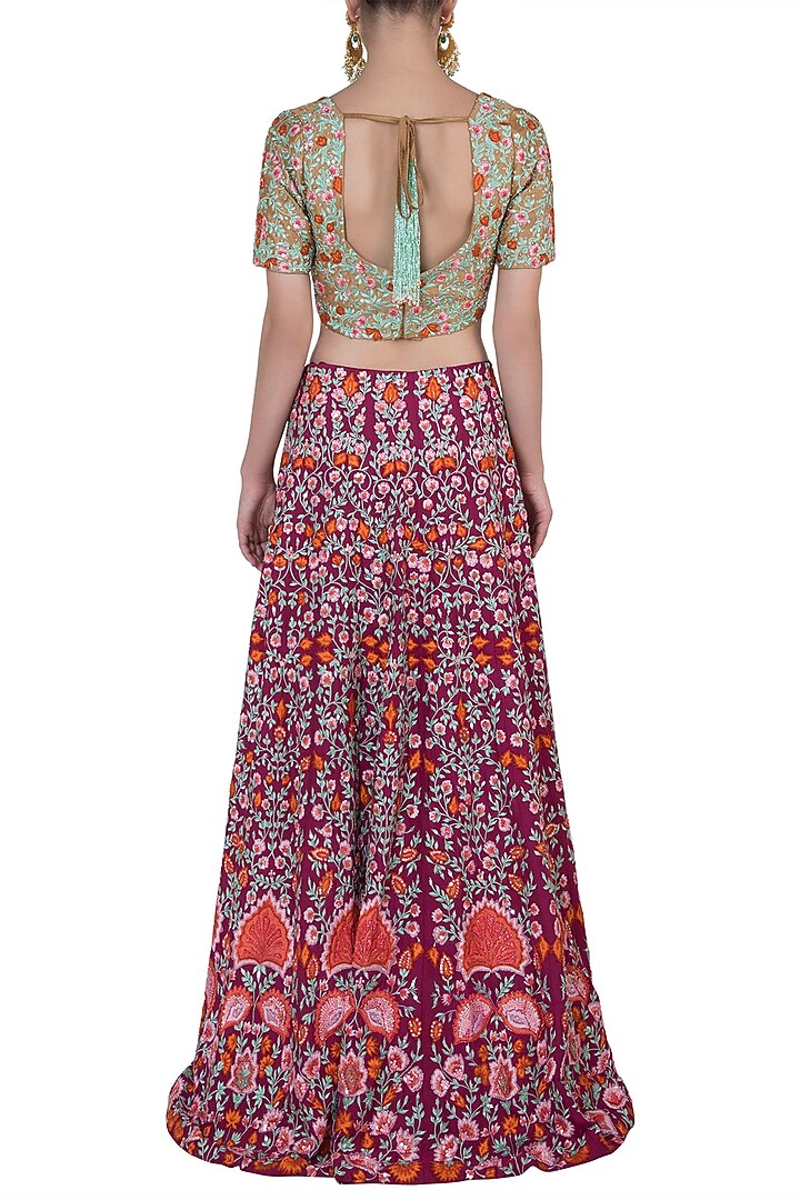 Magenta embroidered lehenga set available only at Pernia's Pop Up Shop.