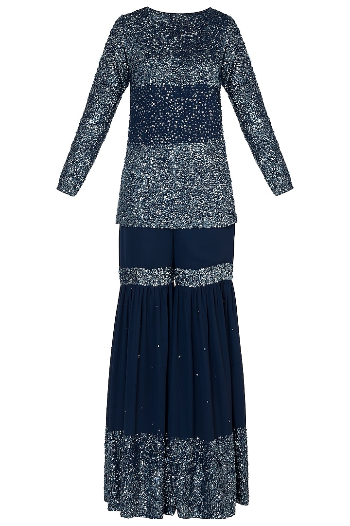 Mid-Night Blue Embroidered Sharara Set by Soshai