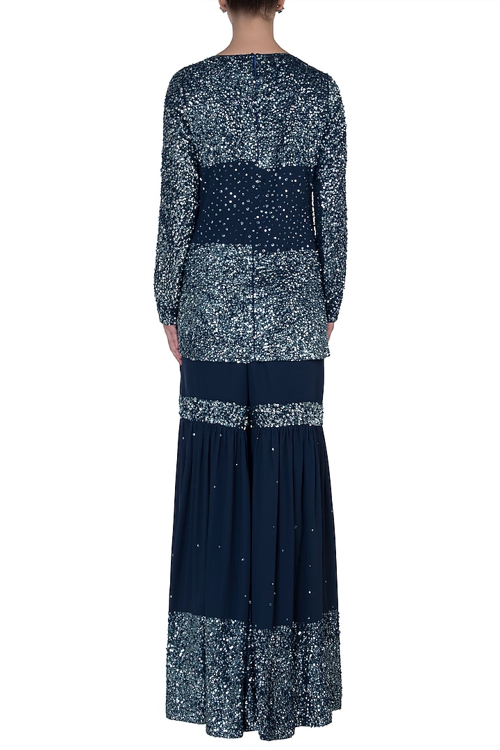 Mid-night blue embroidered sharara set available only at Pernia's Pop Up Shop.
