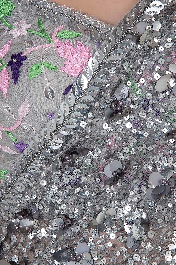 Silver embroidered saree with blouse available only at Pernia's Pop Up Shop.