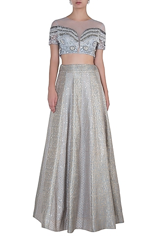 Silver Embroidered Lehenga Set by Soshai
