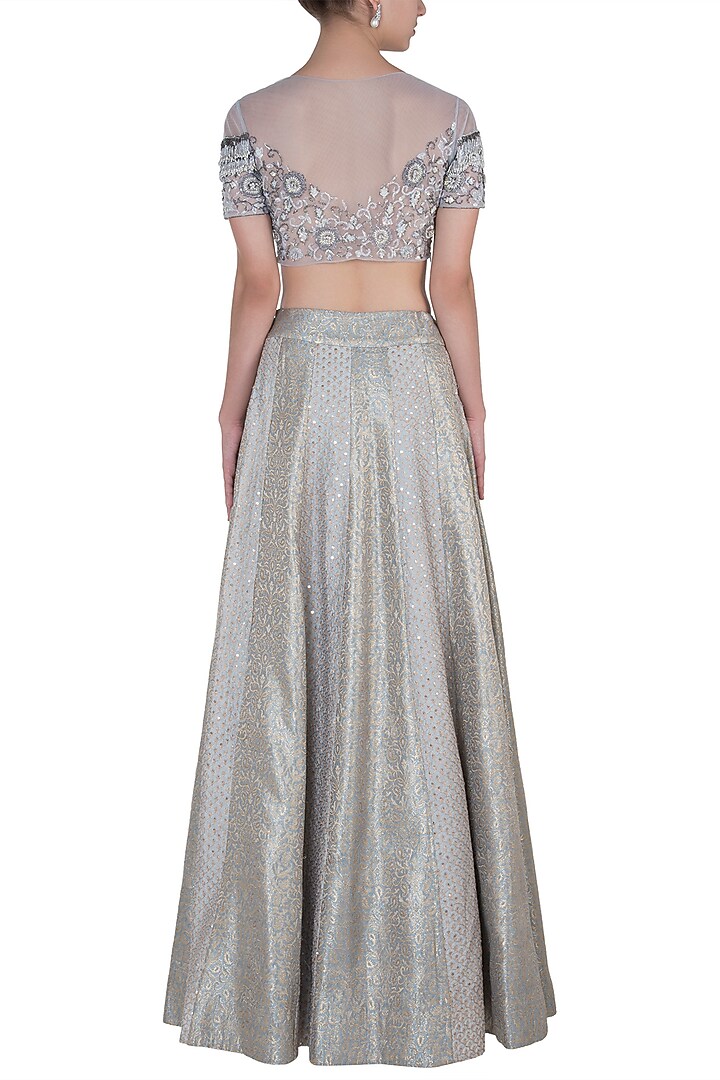 Silver embroidered lehenga set available only at Pernia's Pop Up Shop.