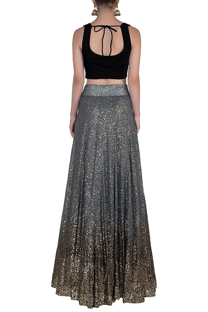 Black and gold embroidred lehenga set available only at Pernia's Pop Up Shop.