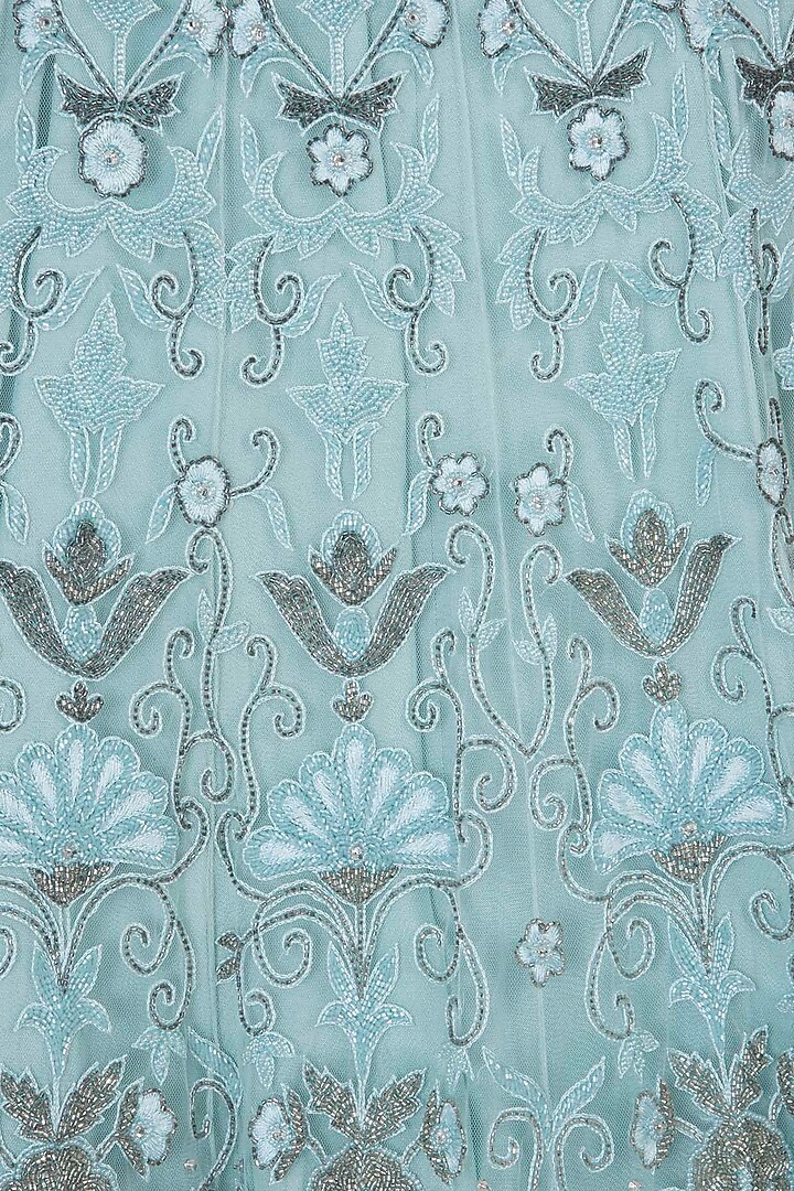 Pastel turquoise embroidered lehenga set available only at Pernia's Pop Up Shop.