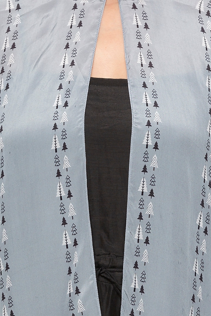 Black Jumpsuit With Powder Blue Printed Cape Jacket by Label SO US at Pernia's Pop Up Shop
