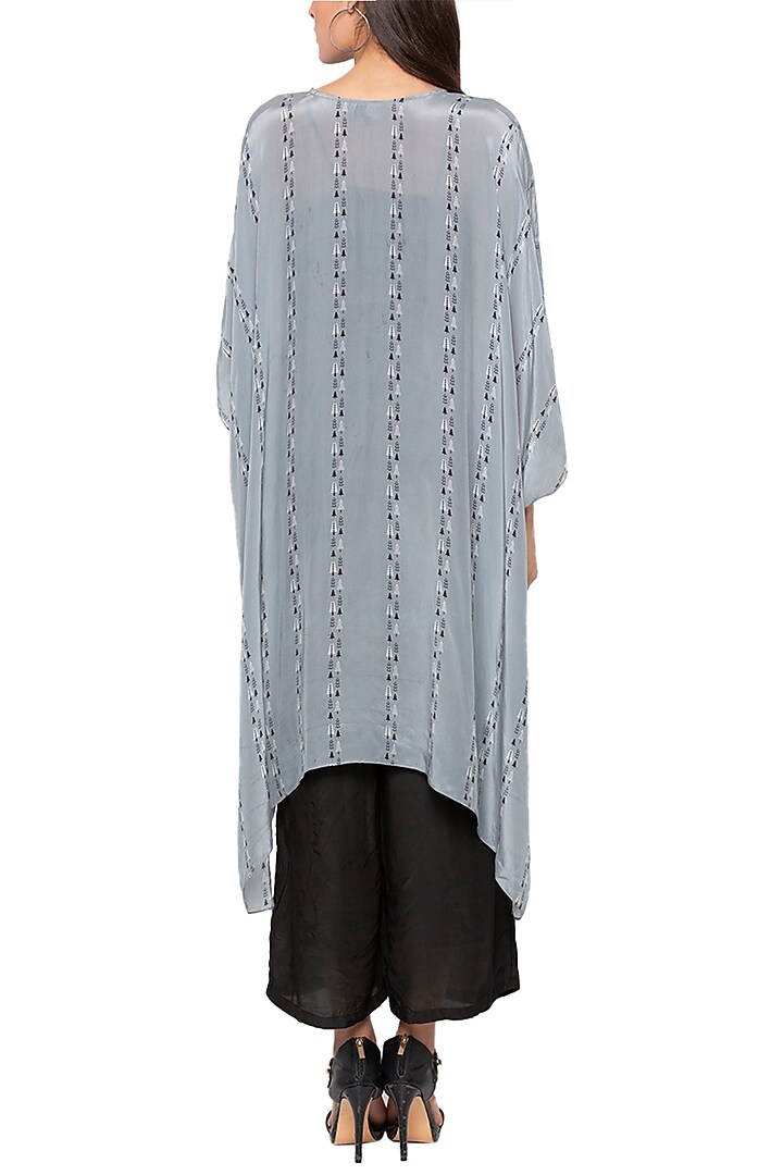 Black Jumpsuit With Powder Blue Printed Cape Jacket by Label SO US at Pernia's Pop Up Shop