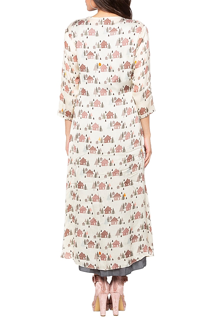 Ivory Printed Wrap Jacket With Grey Maxi Summer Dress by Label SO US at Pernia's Pop Up Shop