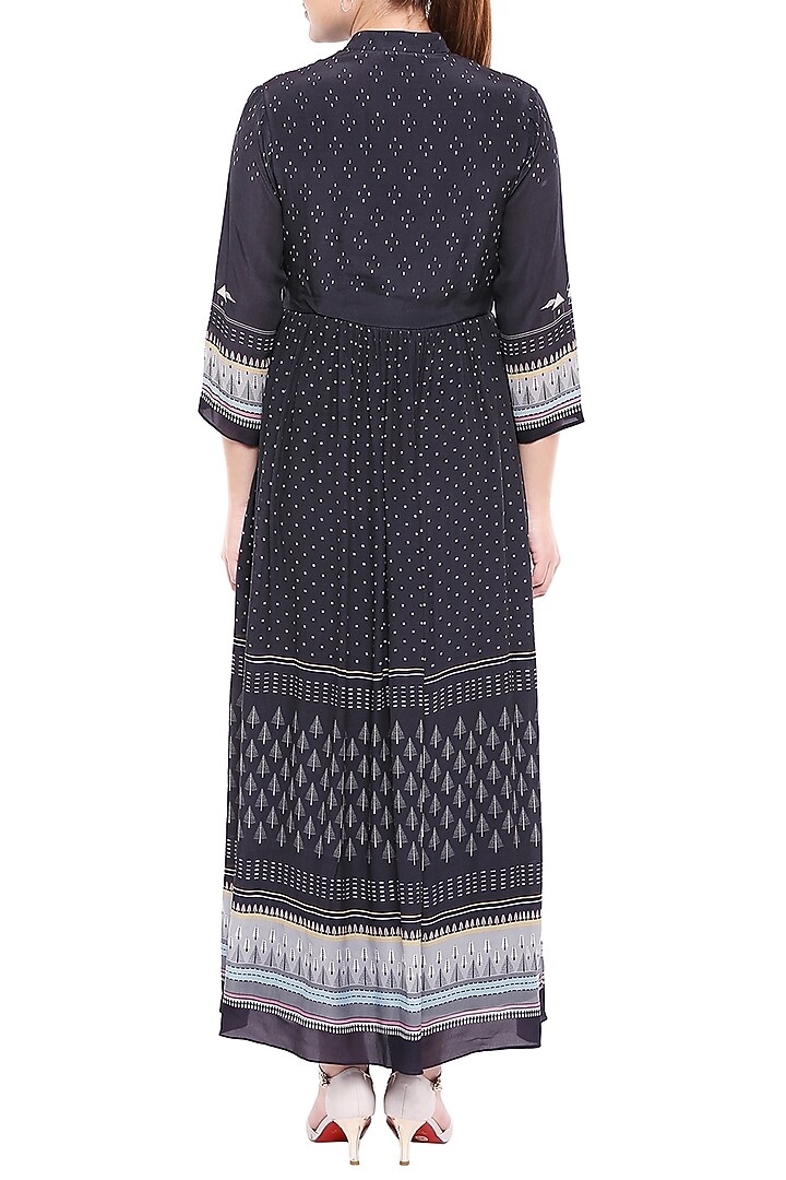 Black Printed Maxi Summer Dress With Chinese Collar by Label SO US at Pernia's Pop Up Shop