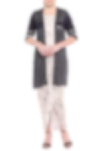 Black Jacket With Printed Drape Summer Dress by Label SO US at Pernia's Pop Up Shop