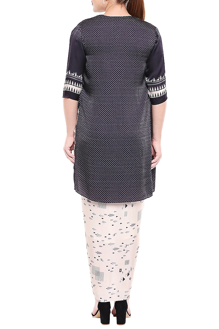 Black Jacket With Printed Drape Summer Dress by Label SO US at Pernia's Pop Up Shop