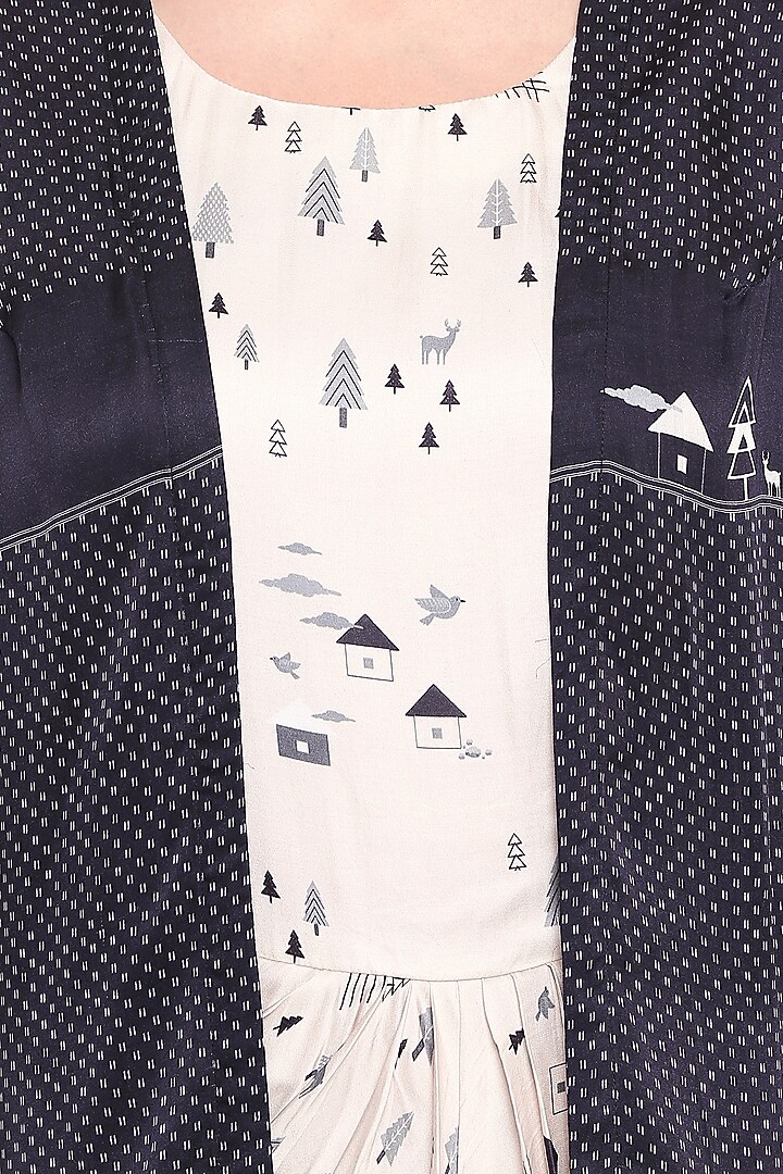 Black Jacket With Printed Drape Summer Dress by Label SO US at Pernia's Pop Up Shop