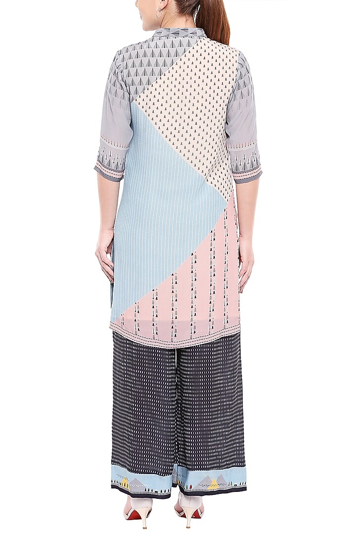 Powder Blue & Nude Pink Printed Tunic With Black Palazzo Pants by Label SO US at Pernia's Pop Up Shop