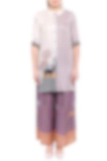 Lavender & Ivory Printed Long Top With Palazzo Pants by Label SO US at Pernia's Pop Up Shop