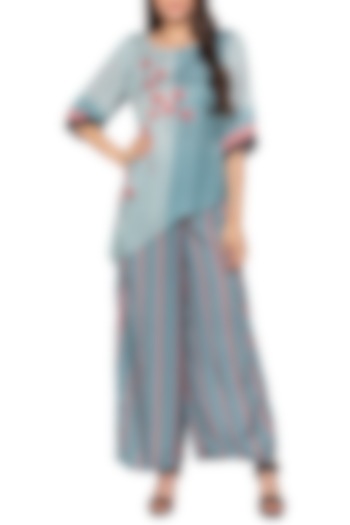 Blue Asymmetrical Top With Palazzo Pants by Label SO US