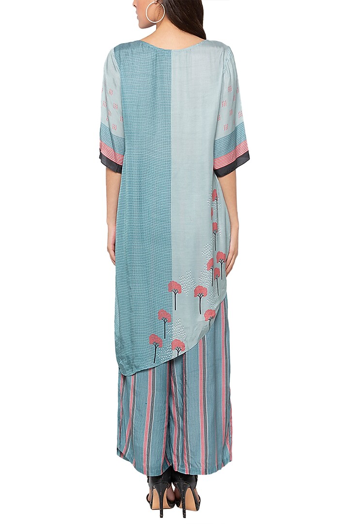 Blue Asymmetrical Top With Palazzo Pants by Label SO US at Pernia's Pop Up Shop