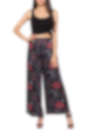 Black Printed Palazzo Pants by Label SO US at Pernia's Pop Up Shop