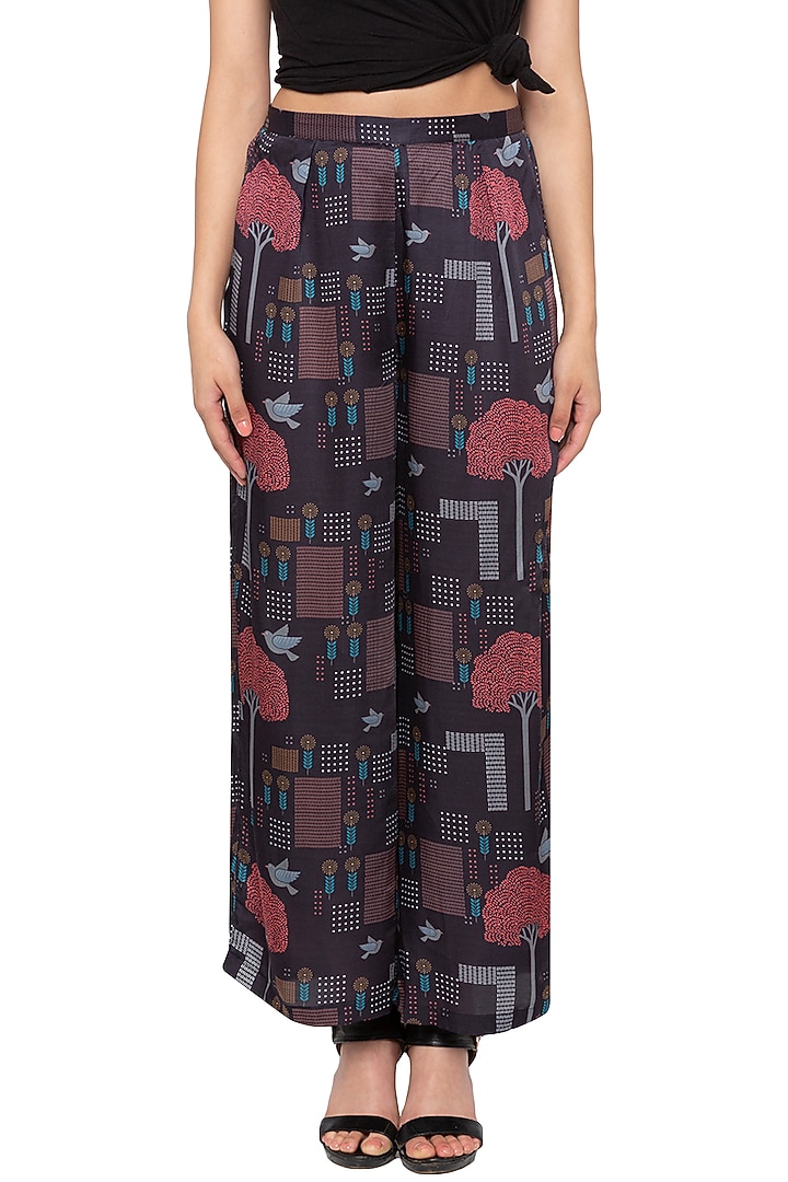 Black Printed Palazzo Pants by Label SO US at Pernia's Pop Up Shop