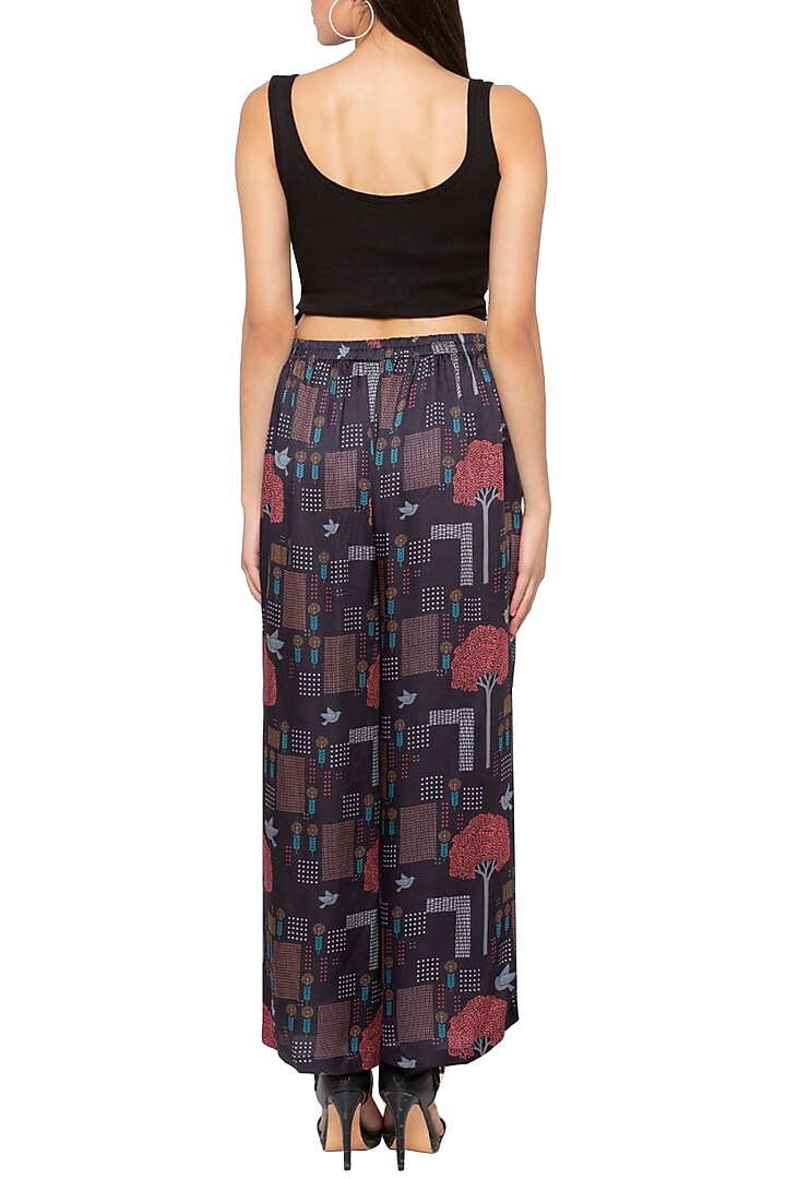 Black Printed Palazzo Pants by Label SO US at Pernia's Pop Up Shop