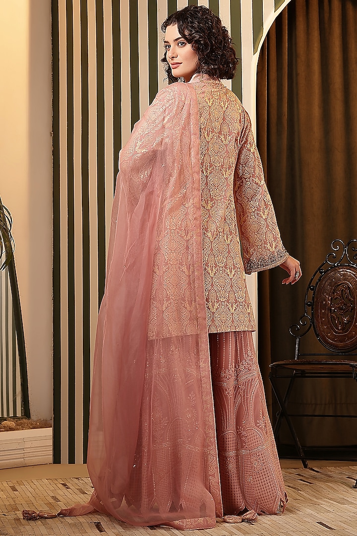 Taupe Pink Chikankari Zardosi Work Scalped Party Wear Sharara Set by Soniya G at Pernia's Pop Up Shop