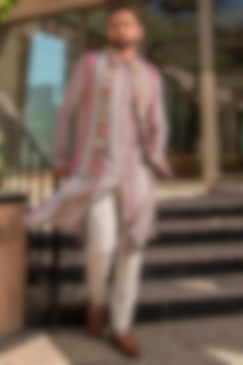 Multi-Colored Pure Handloom Silk Printed Indo-Western Set by Soniya G Men at Pernia's Pop Up Shop