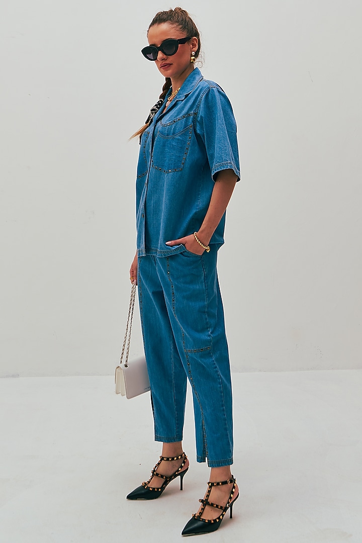 Blue Natural Cotton Denim Co-Ord Set by Spacelines at Pernia's Pop Up Shop