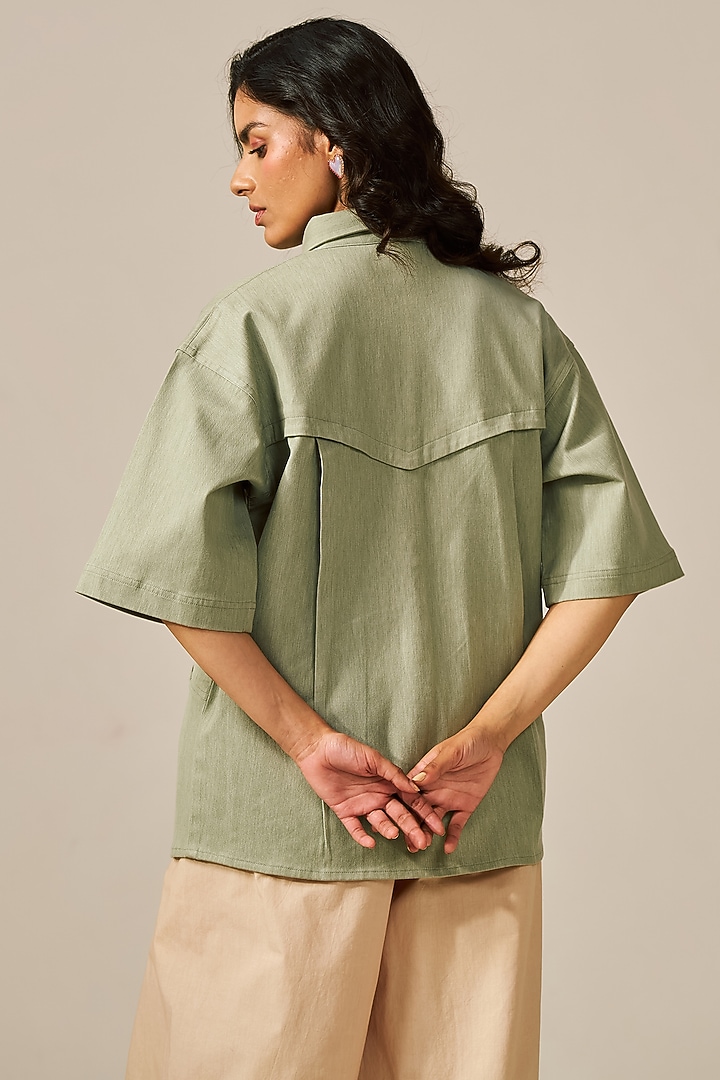 Frosty Green Cotton & Spandex Yarn Shirt by Spacelines at Pernia's Pop Up Shop