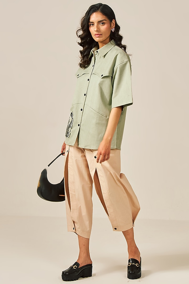 Frosty Green Cotton & Spandex Yarn Shirt by Spacelines at Pernia's Pop Up Shop
