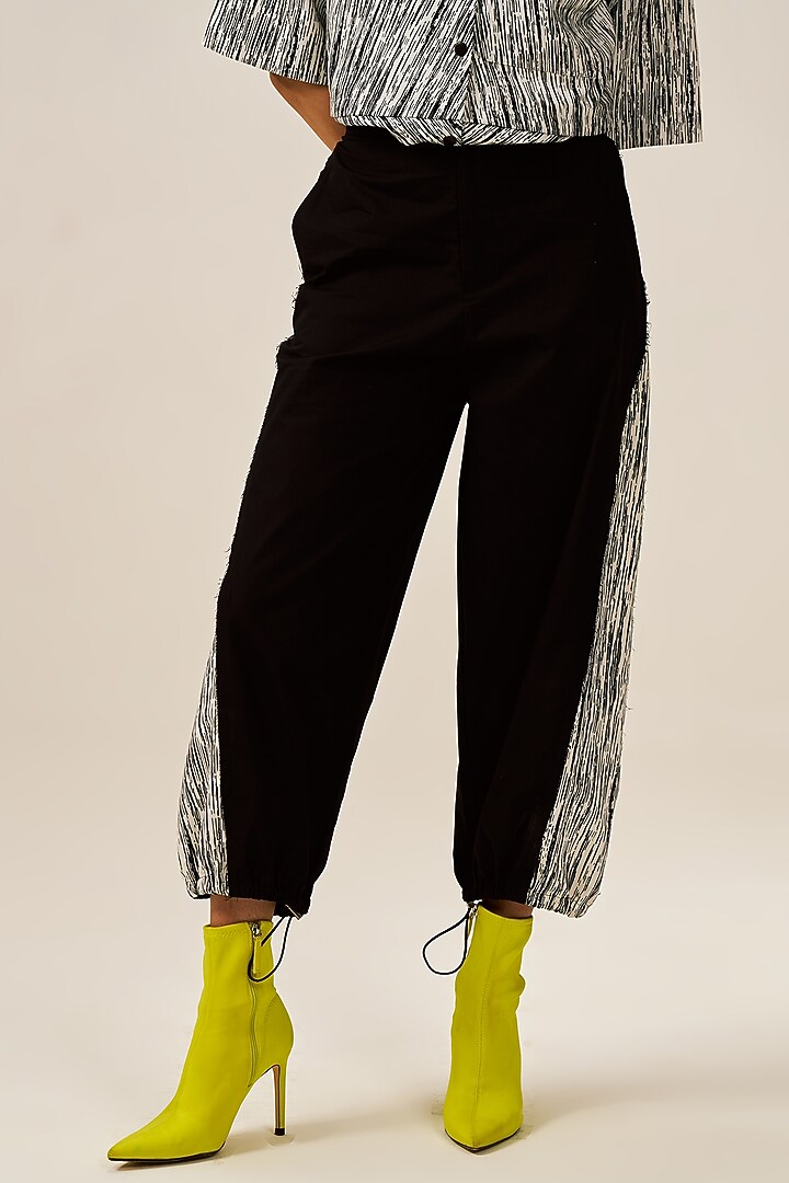 Black Natural Cotton Poplin Carrot-Fit Track Pants by Spacelines at Pernia's Pop Up Shop