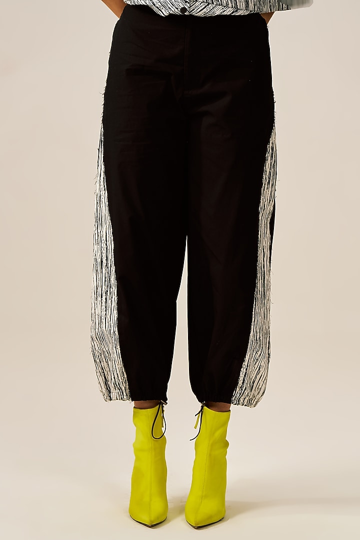 Black Natural Cotton Poplin Carrot-Fit Track Pants by Spacelines at Pernia's Pop Up Shop