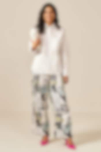 White Cotton & Spandex Botanic Printed Pants by Spacelines at Pernia's Pop Up Shop