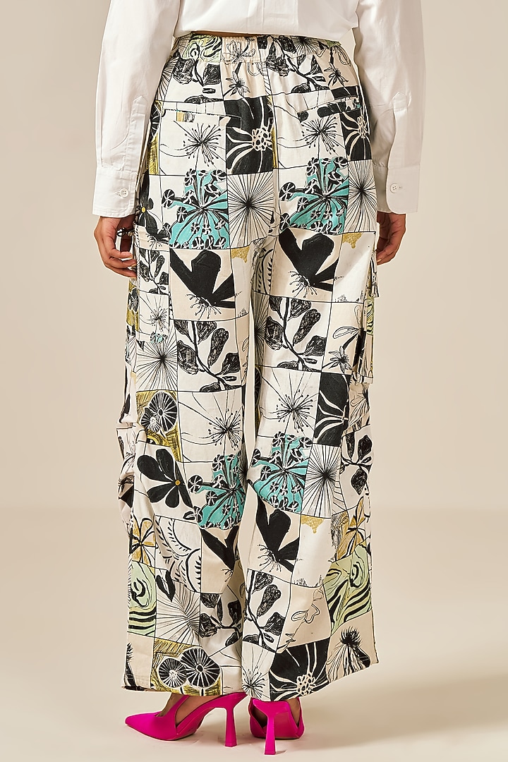 White Cotton & Spandex Botanic Printed Pants by Spacelines at Pernia's Pop Up Shop