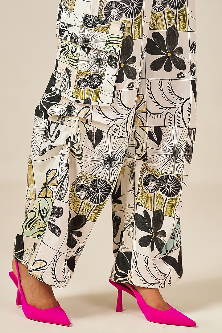 White Cotton & Spandex Botanic Printed Pants by Spacelines at Pernia's Pop Up Shop