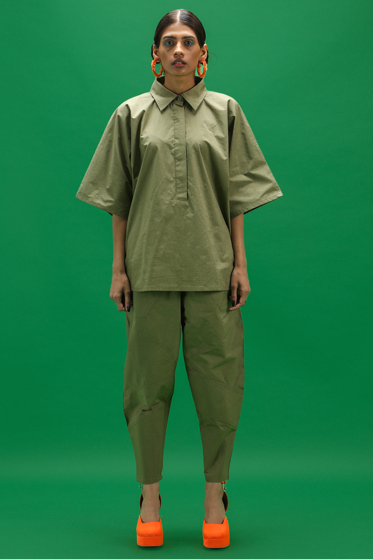 Aloe Colored Cotton Poplin Co-Ord Set by Spacelines at Pernia's Pop Up Shop